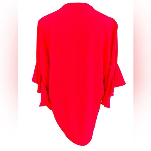 VINCE CAMUTO Ruffle Sleeve Split Neck Blouse Cherry Red size Small. - Picture 9 of 13